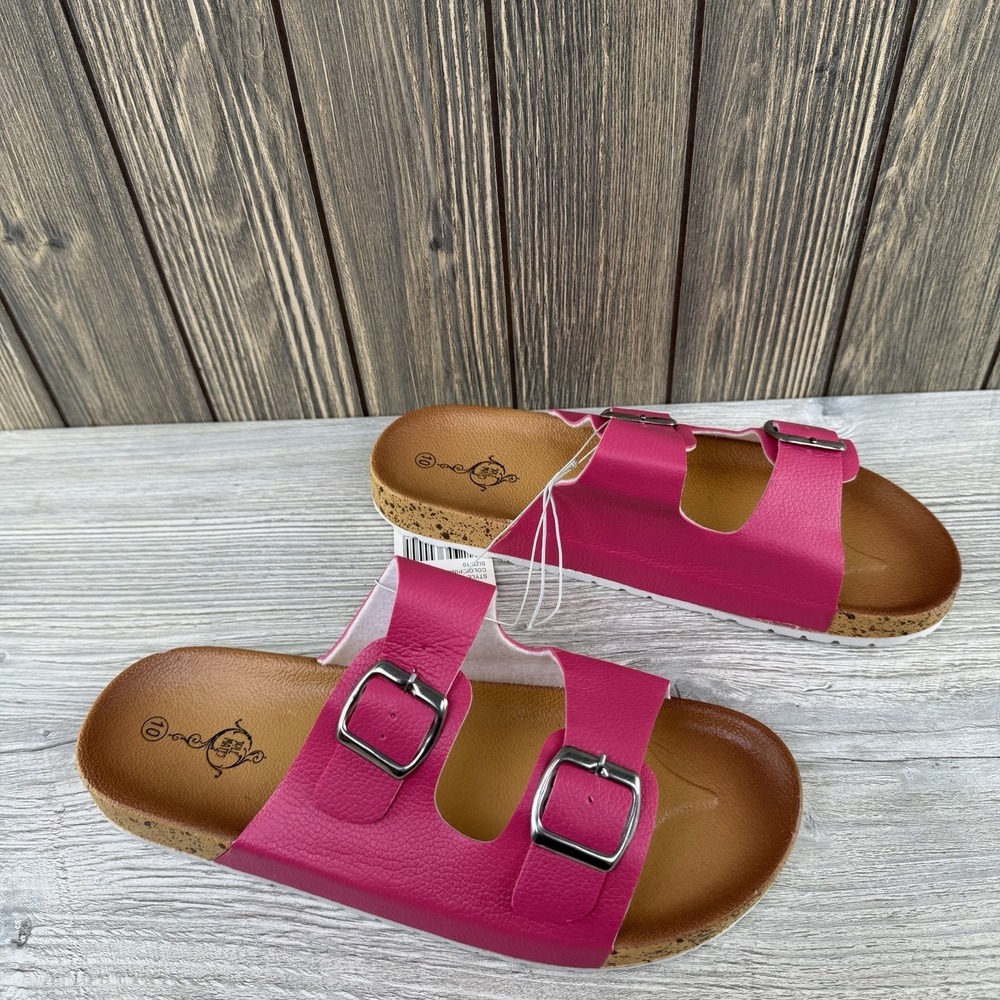 Women's Sandals Size 10 Pink Slip On With Double Buckles SOLE MATES New